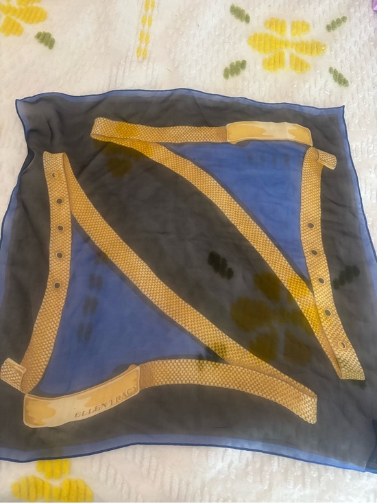 Ellen Tracy Accessories - Ellen Tracy Blue and Gold Patterned Silk Scarf